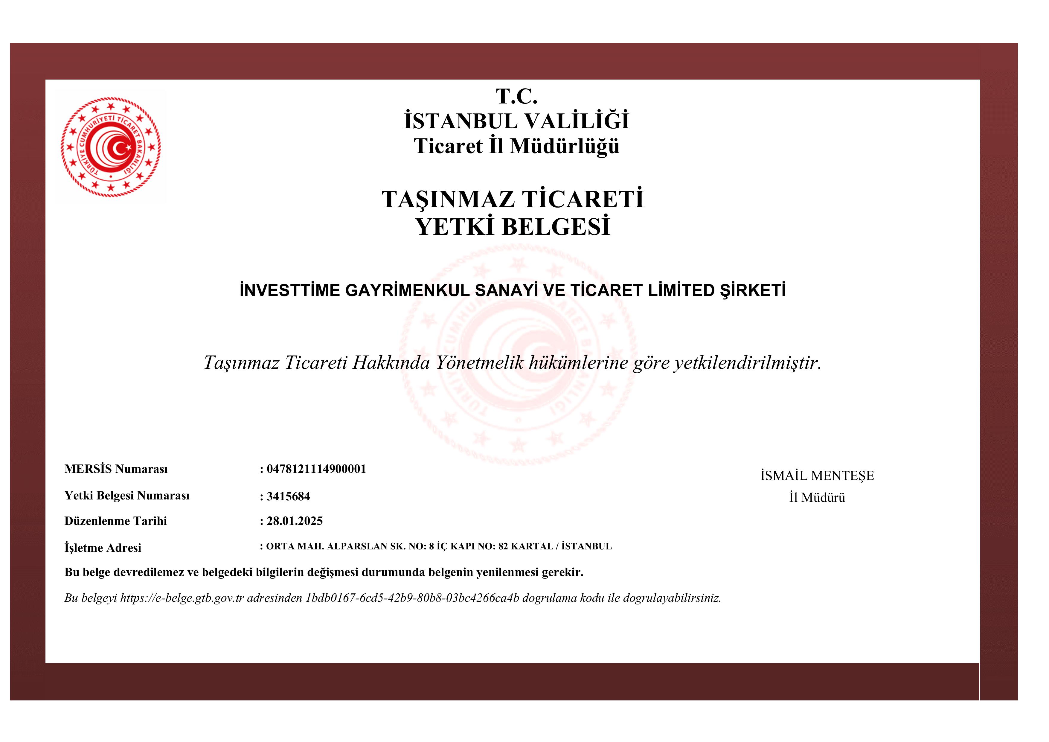 Yetki Belgesi - İnvesttime